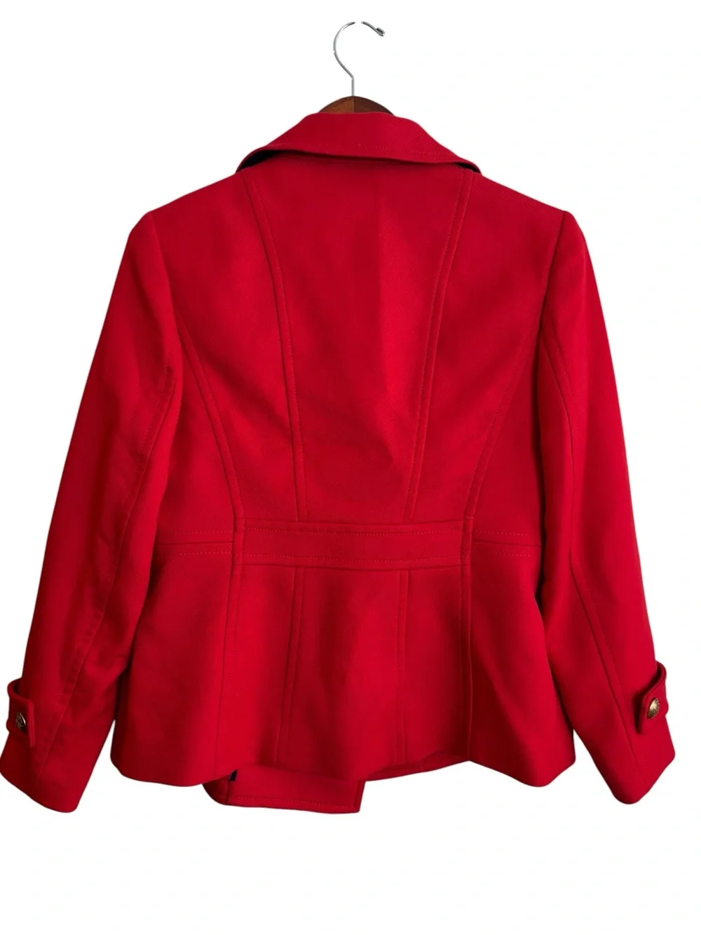 Talbots Double Breasted Pea Coat Persimmon Red 8 Petite Gold Buttons Classic